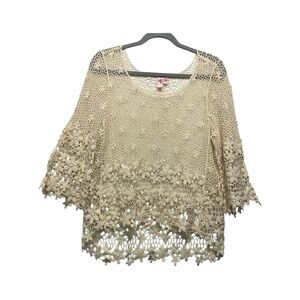 Doled Up Junior L crochet Floral Natural Top-cover Up Cottagecore Romantic Fairy